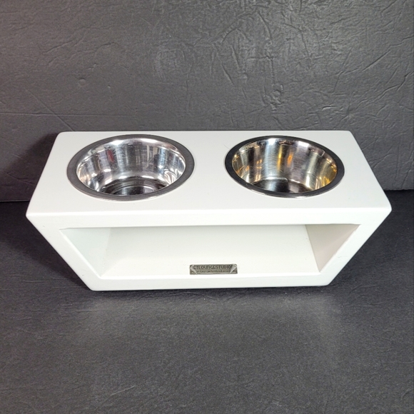 Pet Lounge Studios Angled Diner Double Bowl Feeder - Picture 1 of 12
